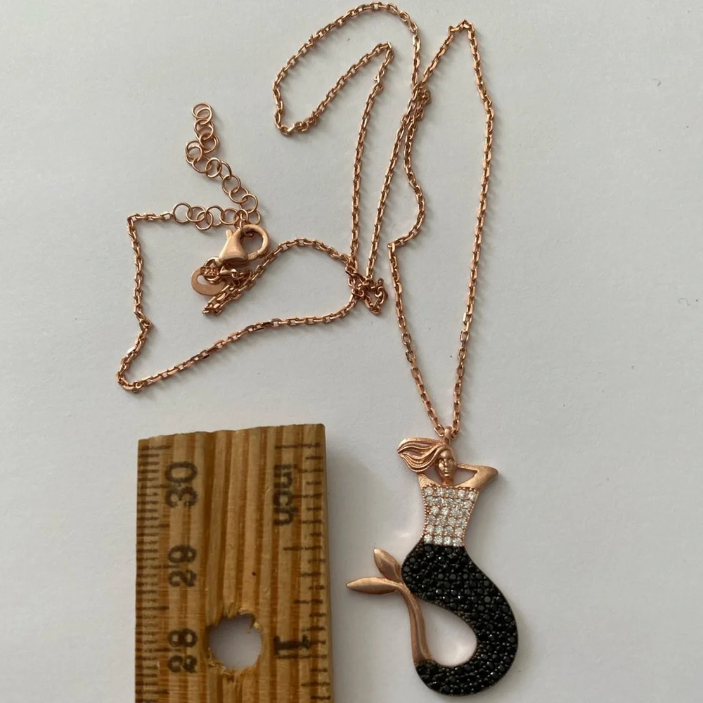 Mermaid 925 silver necklace black 14k rose gold plated